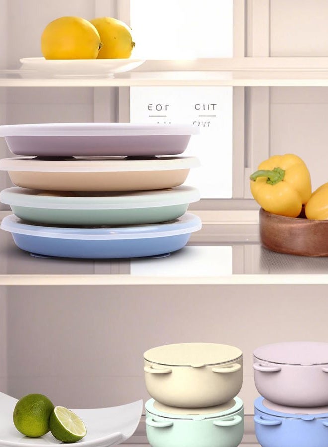 Bakpoco Stainless Steel Toddler Suction Plate with Lid, Deepened 9" Divided Plates with Removable Silicone Sleeves for Kids, Non Toxic Unbreakable Snack Dishes Set of 4, Sage Blue Beige Lilac - Image 3