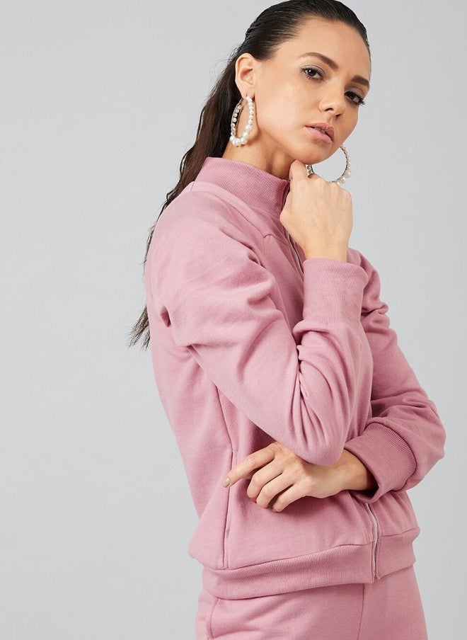 Athena Pink Solid Sweatshirt for Women - Image 3