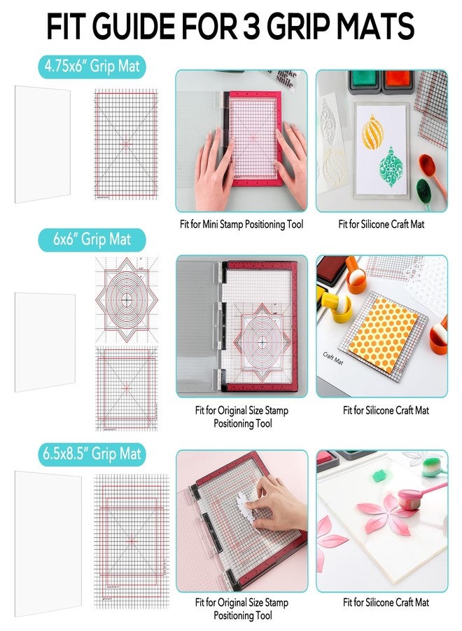 CYFUN DESIGN 6.5X8.5 Photopolymer Grip Mat with 2PCS Printed Guides for Stamping,Multi-Use Non-Slip Sticky Mats Fit in Stamp Positioning Tool for Card Making Hold Your Cardstock in Place When Stamping,Stencil - Image 5