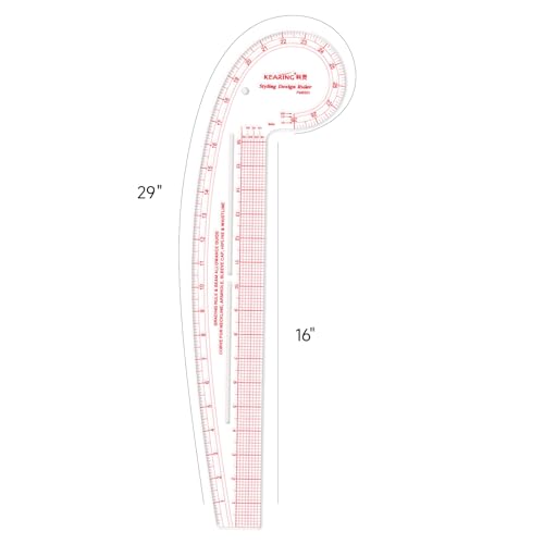 KEARING 29" Curve & 16" Straight Styling Design Marking Ruler, Clear Acrylic Hip French Curve Ruler Vary Form Curve Ruler for Sewing Pattern Making, 4 Rulers in 1 Transparent Fashion Designer's Ruler - Image 2