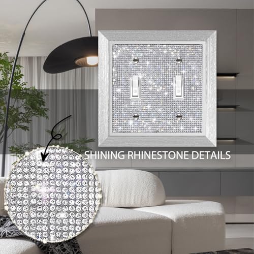 Gaocai 1 Pcs Shiny Rhinestones Switch Wall Plate Double Gang Toggle Imitation Wood Grain Light Switch Covers Decorator Plate Outlet Wall Plates - Image 3
