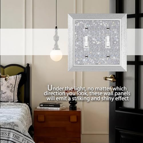 Gaocai 1 Pcs Shiny Rhinestones Switch Wall Plate Double Gang Toggle Imitation Wood Grain Light Switch Covers Decorator Plate Outlet Wall Plates - Image 4