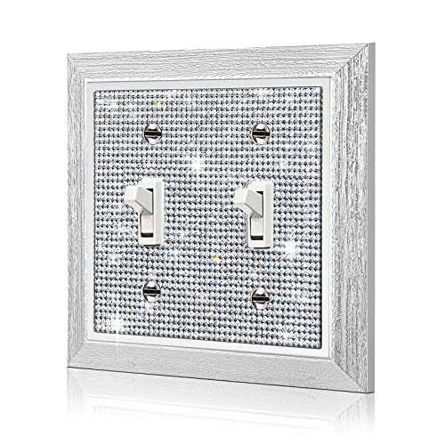 Gaocai 1 Pcs Shiny Rhinestones Switch Wall Plate Double Gang Toggle Imitation Wood Grain Light Switch Covers Decorator Plate Outlet Wall Plates - Image 1