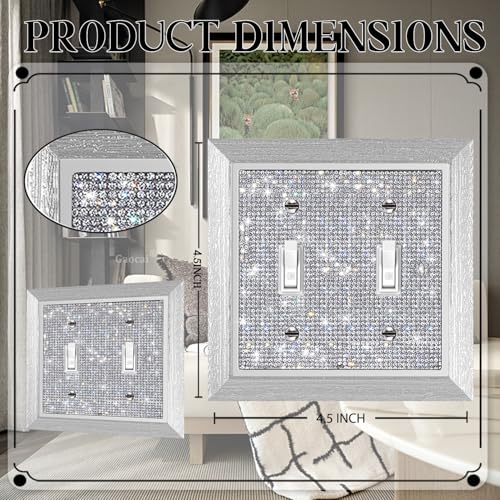 Gaocai 1 Pcs Shiny Rhinestones Switch Wall Plate Double Gang Toggle Imitation Wood Grain Light Switch Covers Decorator Plate Outlet Wall Plates - Image 2