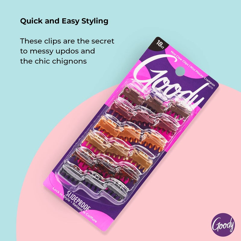 Goody Classics Mini Claw Clips , Assorted Colors - For All Hair Types - Great for Easily Pulling Up Your Hair - Pain-Free Hair Accessories for Women, Men, Boys and Girls, 18 Count (Pack of 1) - Image 3