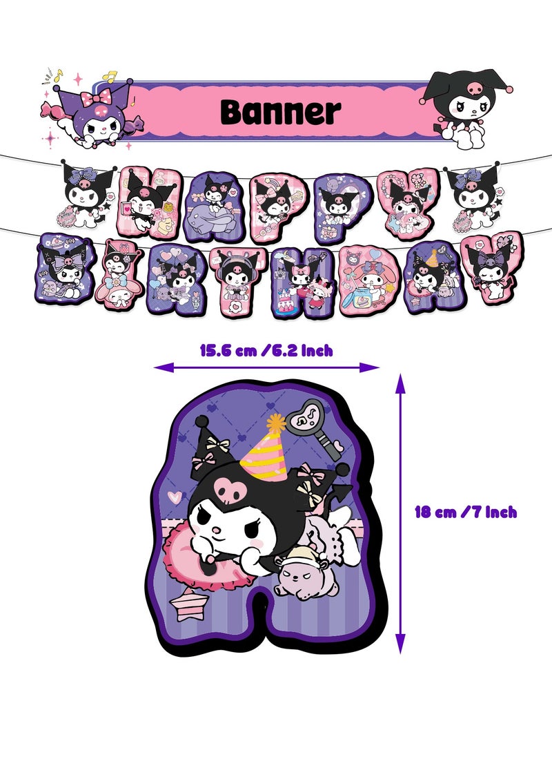 General - Kuromi Party Decorations,Decorations for  Kuromi Birthday Party Supplies, Kuromi Party Supplies Includes Banner, Cake Toppers, Balloon for  Kuromi Theme Party Decorations - Image 1