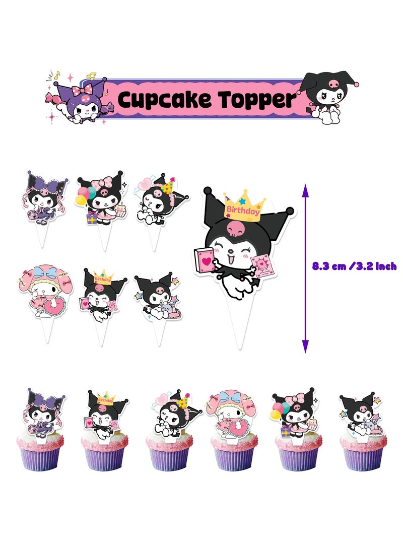 General - Kuromi Party Decorations,Decorations for  Kuromi Birthday Party Supplies, Kuromi Party Supplies Includes Banner, Cake Toppers, Balloon for  Kuromi Theme Party Decorations - Image 1