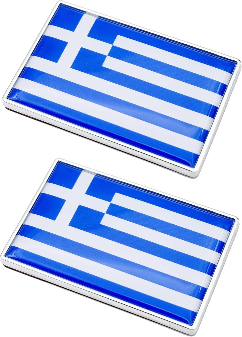 LLBFHH 2 Pcs Greece Greek Flag Car Stickers Chrome Decals - 2.3 x 1.6 Inch Metal Truck Stickers - Image 1