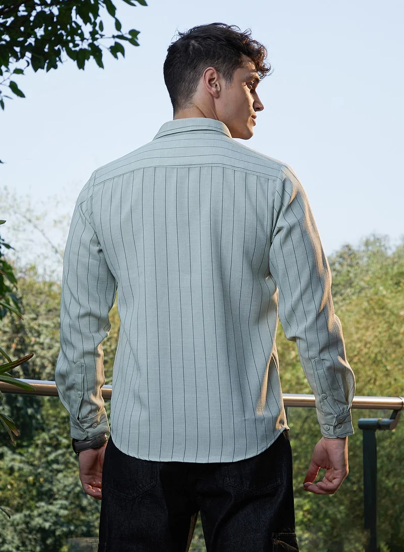 Campus Sutra Men's Coin Grey Unbalanced-Pinstripe Shirt