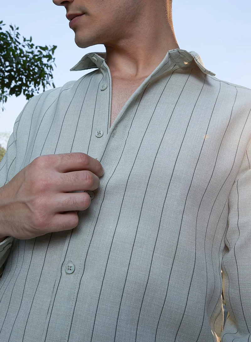 Campus Sutra Men's Coin Grey Unbalanced-Pinstripe Shirt
