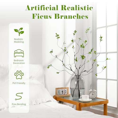 dallisten 38.5'' 4Pcs Artificial Greenery Stems Plants, Realistic Fake Ficus Twig Branches, Faux Leaf Spary Branches for Vase Filler Office Table Wedding Home Decor - Image 4