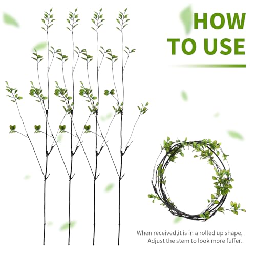 dallisten 38.5'' 4Pcs Artificial Greenery Stems Plants, Realistic Fake Ficus Twig Branches, Faux Leaf Spary Branches for Vase Filler Office Table Wedding Home Decor - Image 5