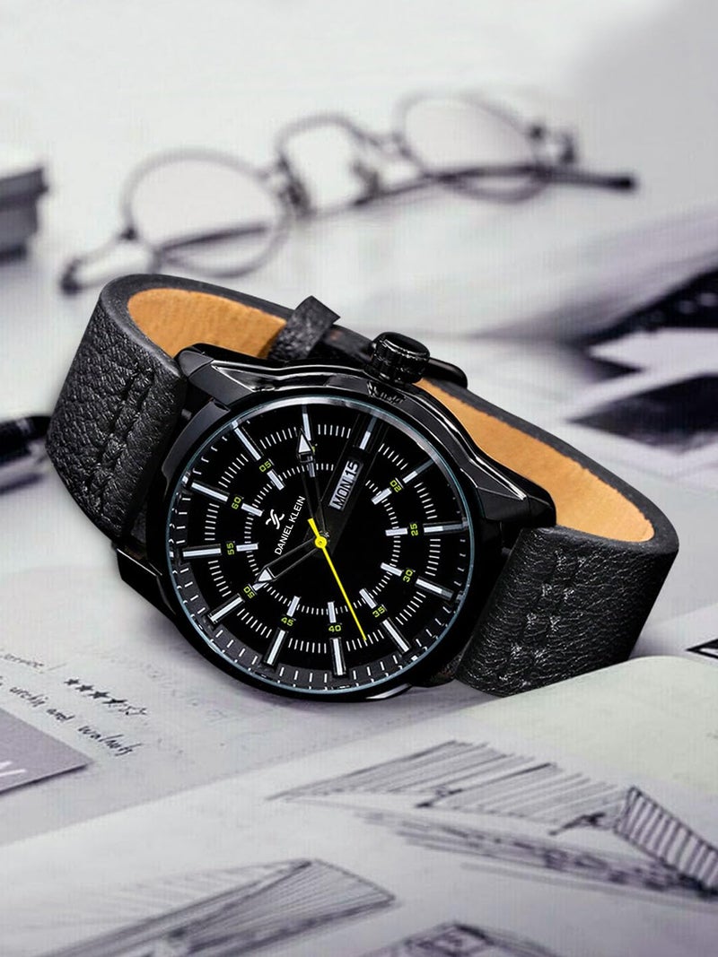 Daniel Klein Leather Analog Dial Men Watch -Dk11599-5, Band_Black - Image 2