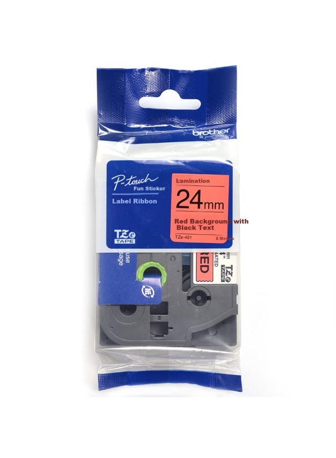 Tze-451 Label Maker Ribbon, 24mm Red Background With Black Text (compatible With Pt-p950nw/900w/750w/710bt/700/d600/e300)