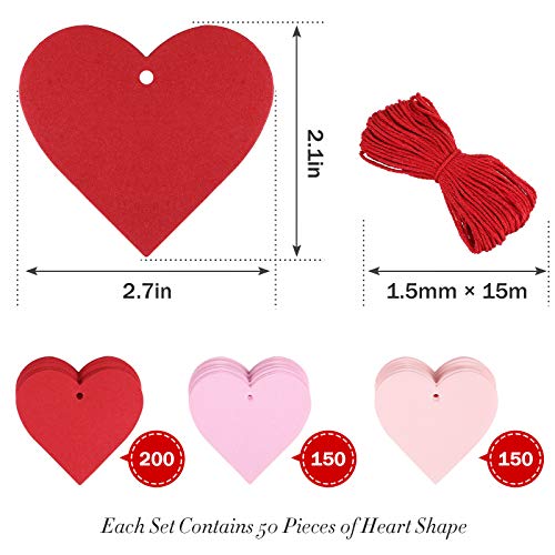 Zonon 500 Pieces Heart Shape Paper Cutouts Valentine's Day Tags Heart Confetti Paper with 49 Feet Jute Twine for Valentine's Day Birthday Wedding Classroom Bulletin Board Decor(Red, Pink, Rose Red) - Image 2