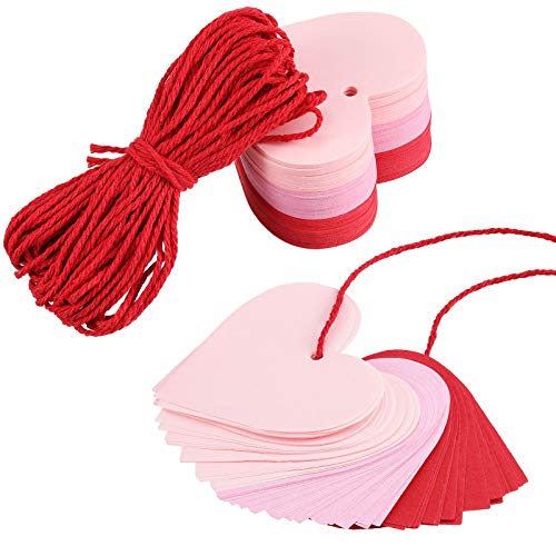 Zonon 500 Pieces Heart Shape Paper Cutouts Valentine's Day Tags Heart Confetti Paper with 49 Feet Jute Twine for Valentine's Day Birthday Wedding Classroom Bulletin Board Decor(Red, Pink, Rose Red) - Image 1