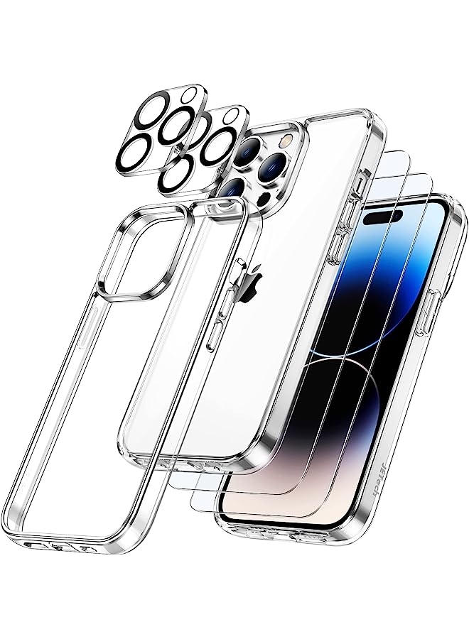 جي تيك 3 في حالة واحدة لـ iPhone 14 Pro Max 6.7 بوصة ، مع واقي شاشة 2 حزمة وحامي عدسة الكاميرا ، وغطاء هاتف غير مقاوم للصدمات ، وغطاء زجاجي كامل التغطية (Clear) - Image 1