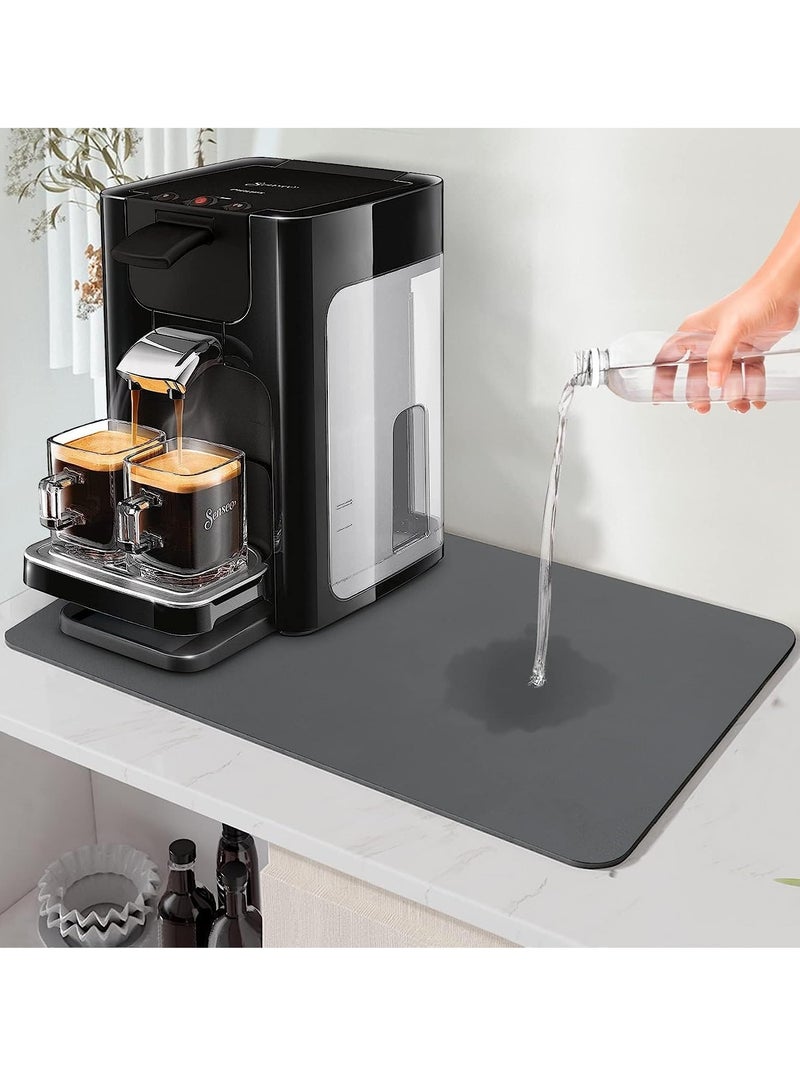 Excefore حصيرة قهوة، 12 بوصة × 20 بوصة حصيرة تجفيف أطباق ماصة، حصيرة بار قهوة، حصيرة ماكينة قهوة لسطح العمل، مدعومة بمطاط غير قابل للانزلاق، ملحقات بار قهوة تناسب تحت ماكينة القهوة، رمادي - Image 1