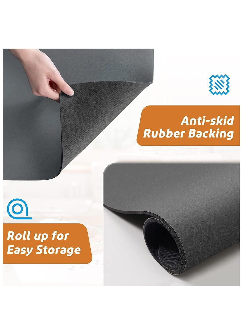 Excefore حصيرة قهوة، 12 بوصة × 20 بوصة حصيرة تجفيف أطباق ماصة، حصيرة بار قهوة، حصيرة ماكينة قهوة لسطح العمل، مدعومة بمطاط غير قابل للانزلاق، ملحقات بار قهوة تناسب تحت ماكينة القهوة، رمادي - Image 5