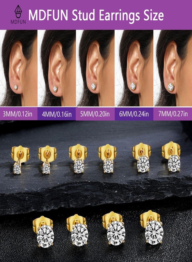 MDFUN 18K Gold Plated 4 Prong Graduated Round Clear Cubic Zirconia Stud Earring Set for Women (5 Pairs) (B-yellow gold plated) - Image 4