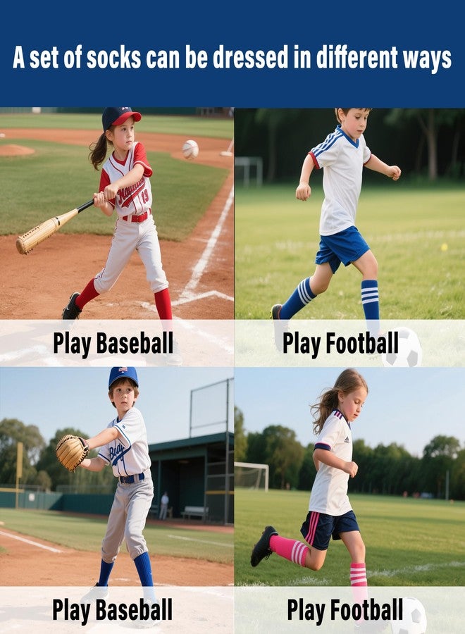 LPMOERA 4 Pairs Toddler Soccer Socks Girls Boys Baseball Softball Sock Football Knee-High Athletic Socks 4-7T - Image 5