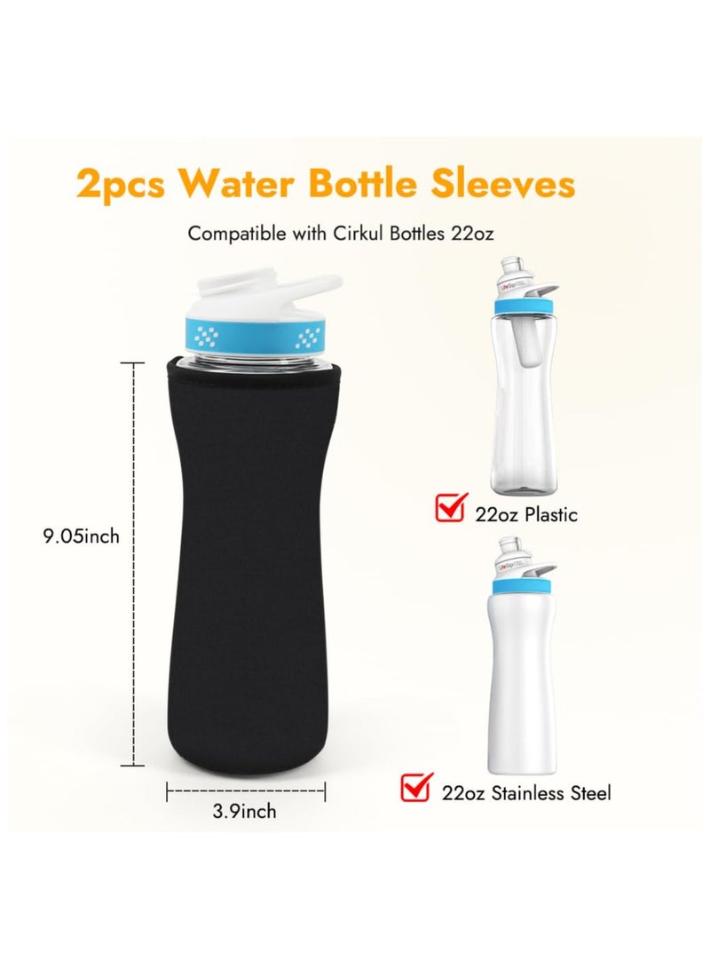 2PCS Sleeve for Cirkul Water Bottle 22 oz, Water Bottle Sleeve for Cirkul Plastic & Stainless Steel Bottle, Neoprene Insulated Water Bottle Cover for Retaining Temperature (Black)