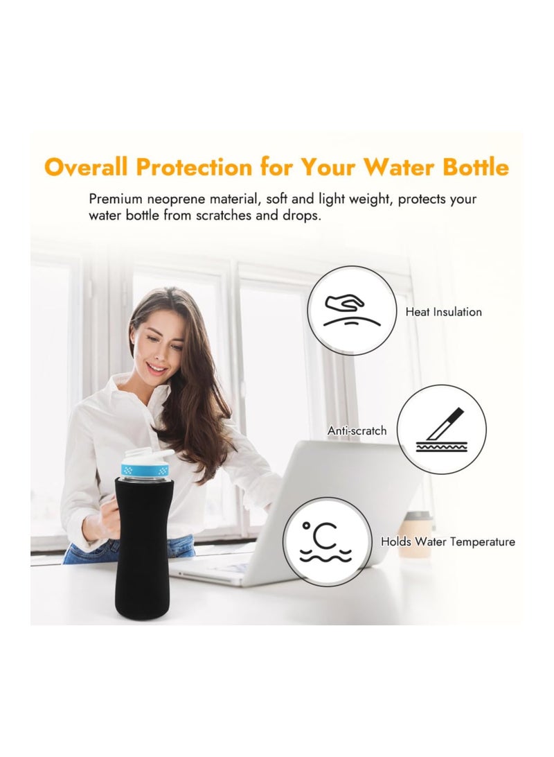 2PCS Sleeve for Cirkul Water Bottle 22 oz, Water Bottle Sleeve for Cirkul Plastic & Stainless Steel Bottle, Neoprene Insulated Water Bottle Cover for Retaining Temperature (Black)