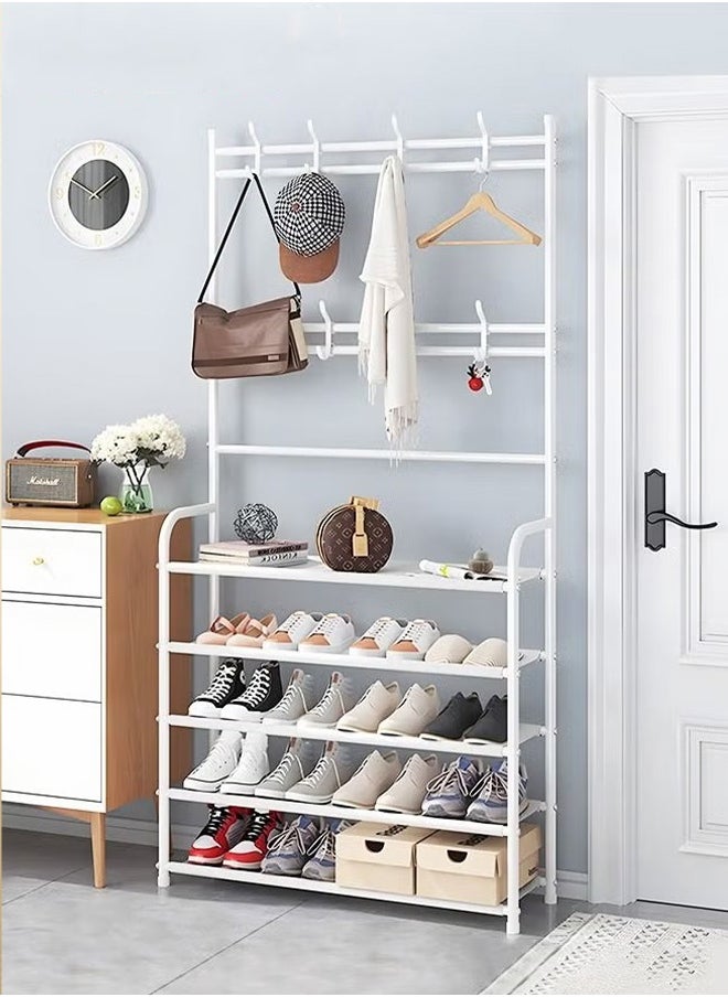 Arabest Cloak Rack with 5 Tier Shoe Rack Easy to Assemble White 165*80*25CM  - Image 1