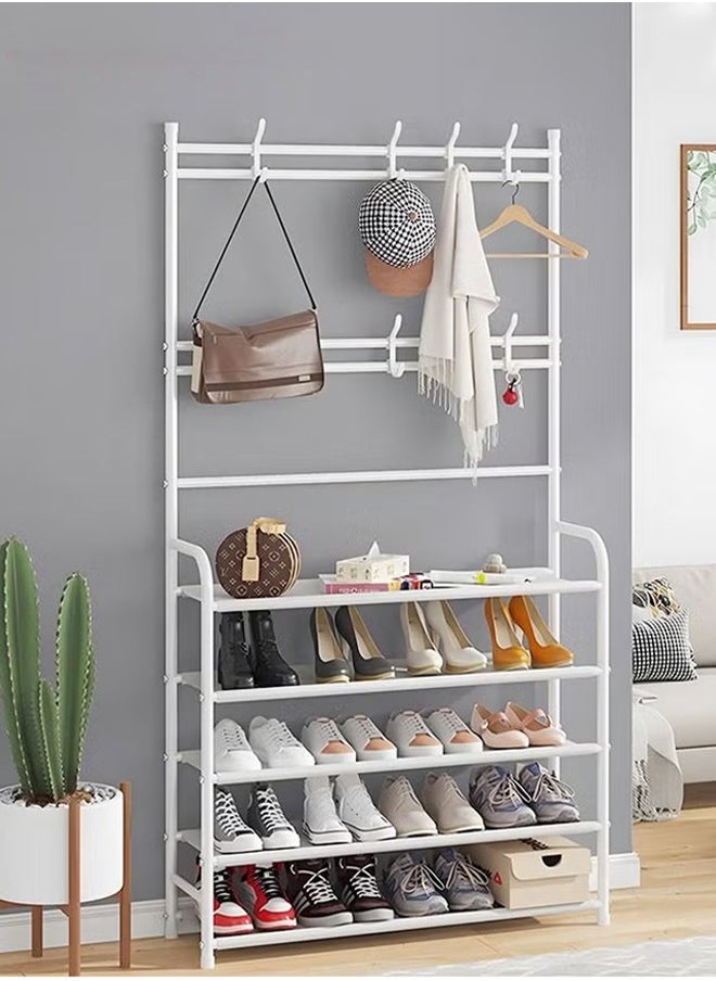 Arabest - Cloak Rack with 5 Tier Shoe Rack Easy to Assemble White 165*80*25CM - Image 1