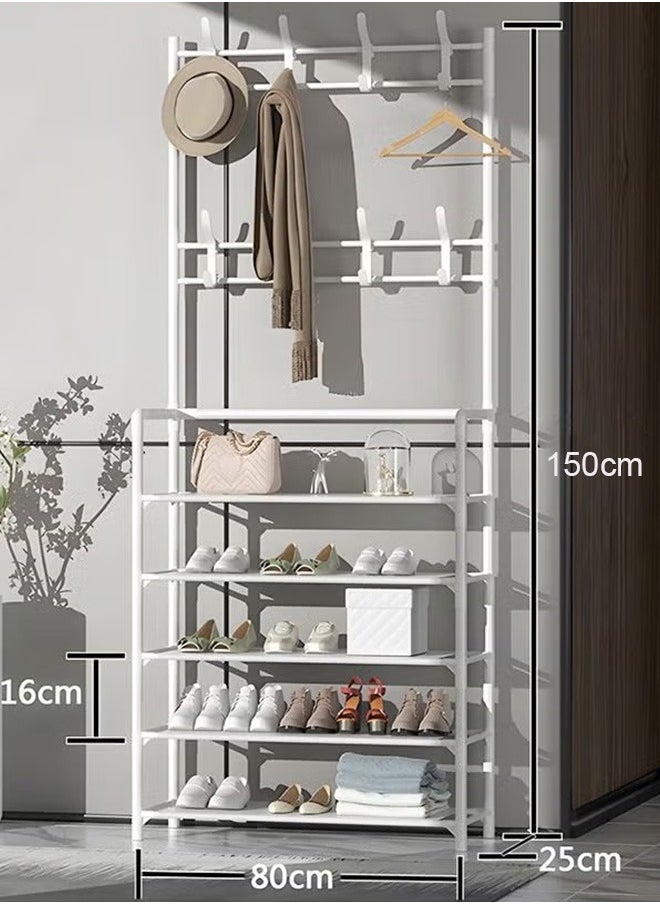 Arabest - Cloak Rack with 5 Tier Shoe Rack Easy to Assemble White 165*80*25CM - Image 1