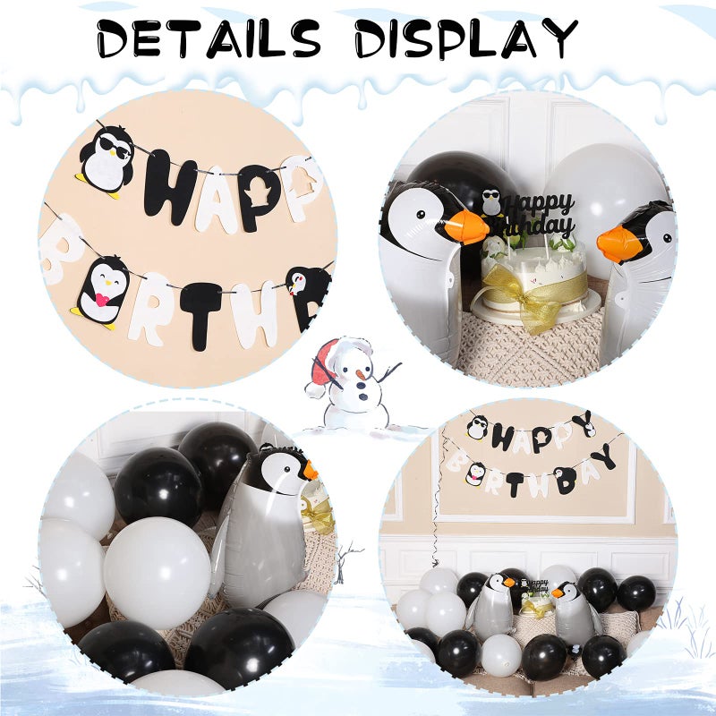 Gejoy 48 Pcs Penguin Birthday Party Decoration Includes Happy Birthday Penguin Banner Walking Balloons Cake Topper Latex Balloons Party Supplies for Winter Baby Shower - Image 3