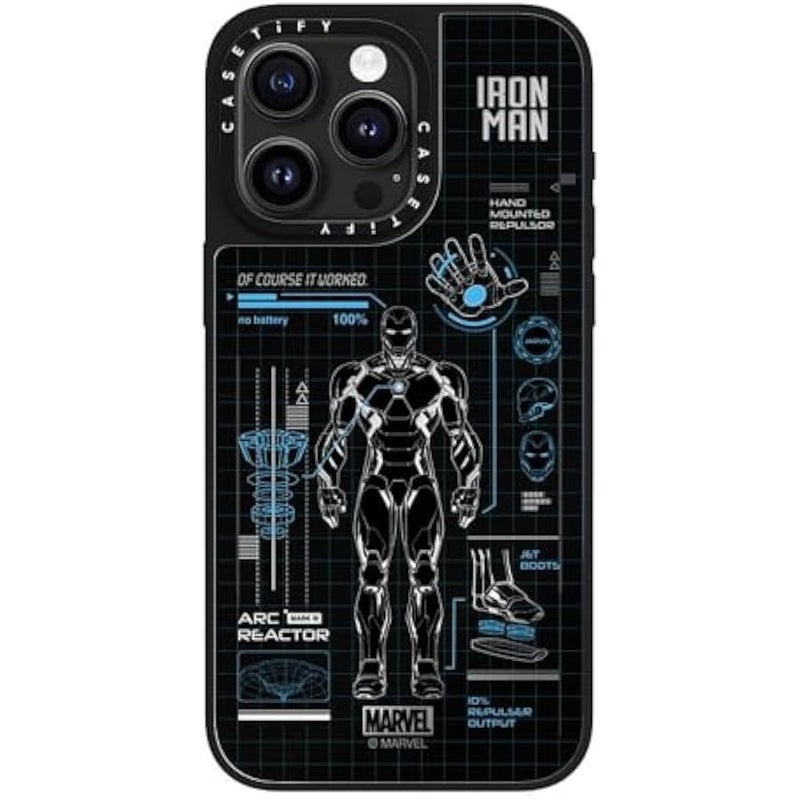 Casetify Mirror iPhone 15 Pro Max Case 【Iron Man Co-Lab/Reflective / 4.9ft Drop Protection/Compatible with Magsafe】 - Iron Man Blue Print Tech - Blue - Silver on Black - Image 3