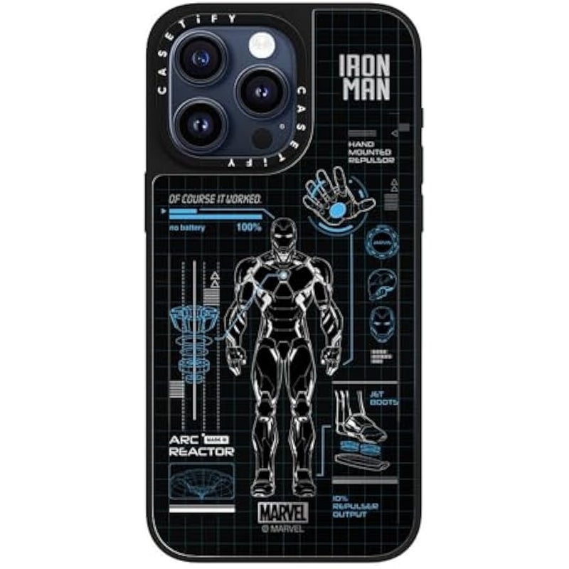 Casetify Mirror iPhone 15 Pro Max Case 【Iron Man Co-Lab/Reflective / 4.9ft Drop Protection/Compatible with Magsafe】 - Iron Man Blue Print Tech - Blue - Silver on Black - Image 1