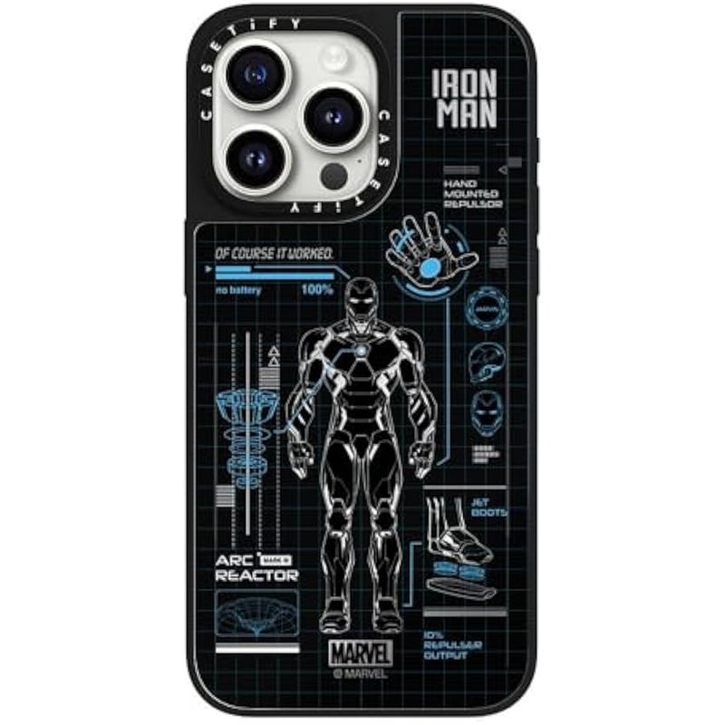 Casetify Mirror iPhone 15 Pro Max Case 【Iron Man Co-Lab/Reflective / 4.9ft Drop Protection/Compatible with Magsafe】 - Iron Man Blue Print Tech - Blue - Silver on Black - Image 2