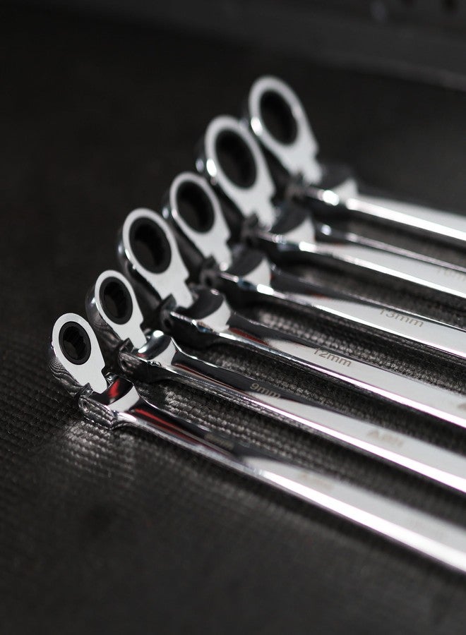 ABN Flex Head Ratcheting Wrench Set - 6pc Double Box End Wrench Set 8 to 19mm Laser Etched Steel Wrenches - Image 5
