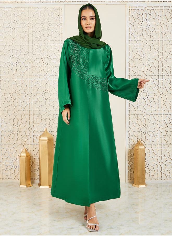 موديستي - عباية ساتان منمقة بالخرز - Image 1