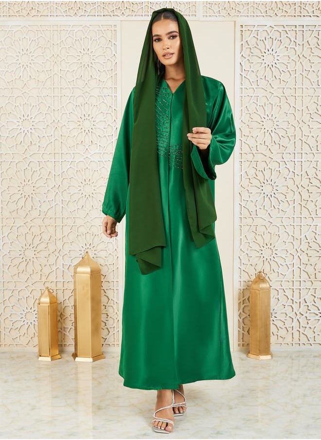 موديستي - عباية ساتان منمقة بالخرز - Image 1