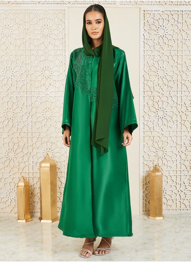 موديستي - عباية ساتان منمقة بالخرز - Image 1