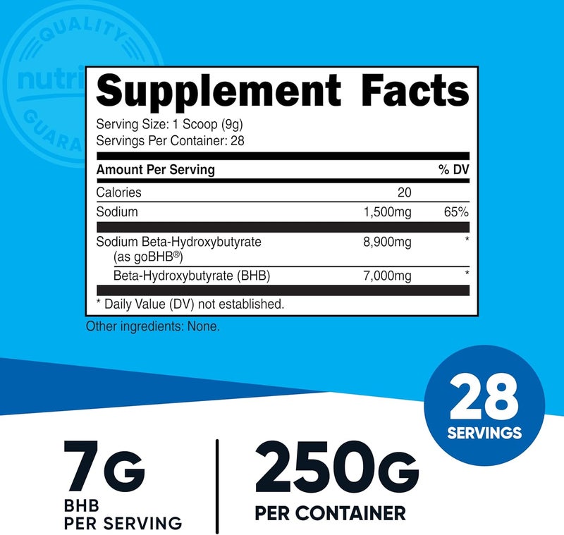 Nutricost مسحوق صوديوم BHB من نوتريكوست 250 جرام مكمل كيتو غير منكه ملح بيتا هيدروكسي بيوتيرات - Image 2