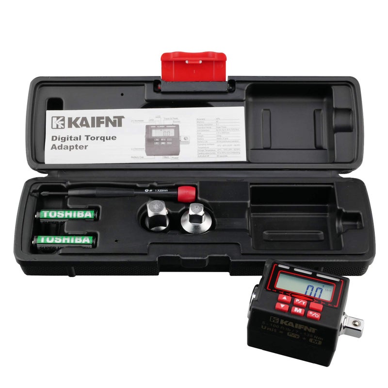 KAIFNT K552 Digital Torque Adapter, 3/8-Inch 5 to 100 ftÂ·lbs, Buzzer/LED Flash Notification, Dual Direction - Image 1