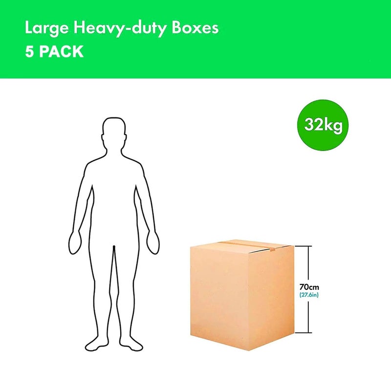 HOOJO® 5-Ply Corrugated Shipping Boxes – Pack of 5 – 45 x 45 x 70 cm – Double Wall Cardboard Cartons – Heavy Duty Packing Boxes for Moving, Storage & Shipping – Holds up to 32 kg (LARGE) - Image 4