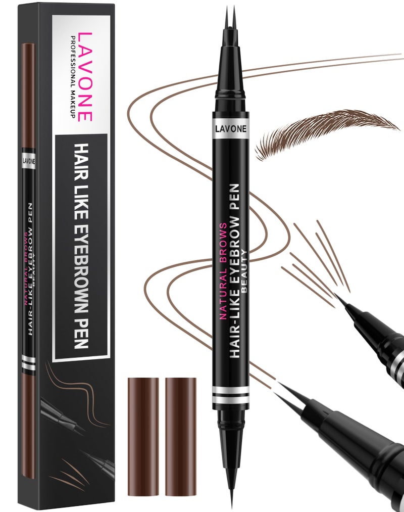 LAVONE Eyebrow Pencil, 2-in-1 Waterproof Eyebrow Pen, with 2 Tip Microblading Eyebrow Pencil and Ultra-Precise Brow Pencil, with Eyebrow Brush, Eyebrow Pencils for Women, Natural Hair-Like Brows - Dark Brown - Image 1