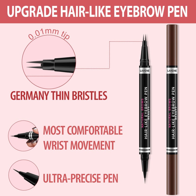 LAVONE Eyebrow Pencil, 2-in-1 Waterproof Eyebrow Pen, with 2 Tip Microblading Eyebrow Pencil and Ultra-Precise Brow Pencil, with Eyebrow Brush, Eyebrow Pencils for Women, Natural Hair-Like Brows - Dark Brown - Image 2