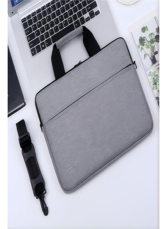 1 gray briefcase, solid color simple and lightweight portable laptop bag, portable business travel waterproof computer protective case, zipper style office computer bag, perfect gift. - Image 2