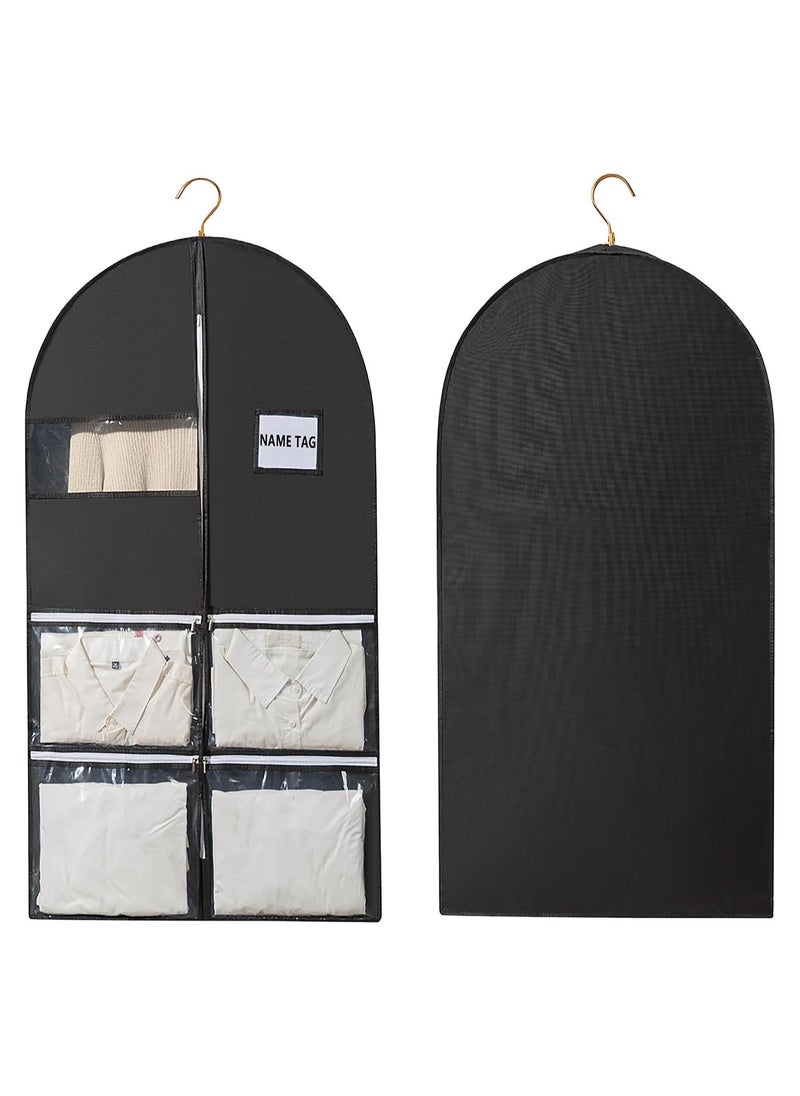Set of 2 Heavy Duty 49" Garment Bags with 4 Pockets for Home and Travel, Perfect for Closet Storage, Holds 3-8 Clothes, Coats, Shirts, and Dresses. Ideal for Organizing and Protecting Your Wardrobe.  - Image 2
