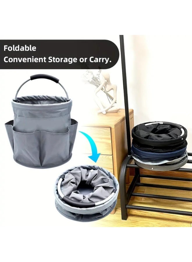 Portable Foldable Picnic Basket, Garden Tool Basket, Outdoor Handbag, Travel Storage, Toiletry Bag, Garden Storage Basket (Grey) - Image 1
