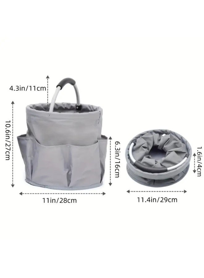 Portable Foldable Picnic Basket, Garden Tool Basket, Outdoor Handbag, Travel Storage, Toiletry Bag, Garden Storage Basket (Grey) - Image 2