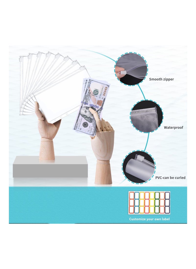 KASTWAVE Budget Binder Cash Envelopes Money Organizer A6 Stitching PU Leather with Zipper Sheets, 12pcs for Saving Money - Image 4