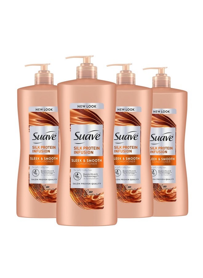 سواف بلسم Suave Silk Protein Infusion، أملس وناعم، للشعر الناعم والتحكم في التجعد، عبوة من 4 قطع، 28 أونصة  - Image 1