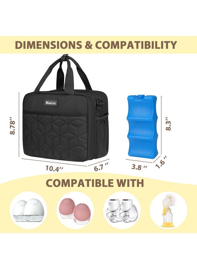 Mancro Mancro Breast Milk Cooler Travel Bag Fits Baby Bottles Up to 9Oz, Breast Pump Bag with Cooler Compatible with Momcozy/Medela/Elvie/Willow Breast Pump and Waterproof Mat, Black  - Image 2